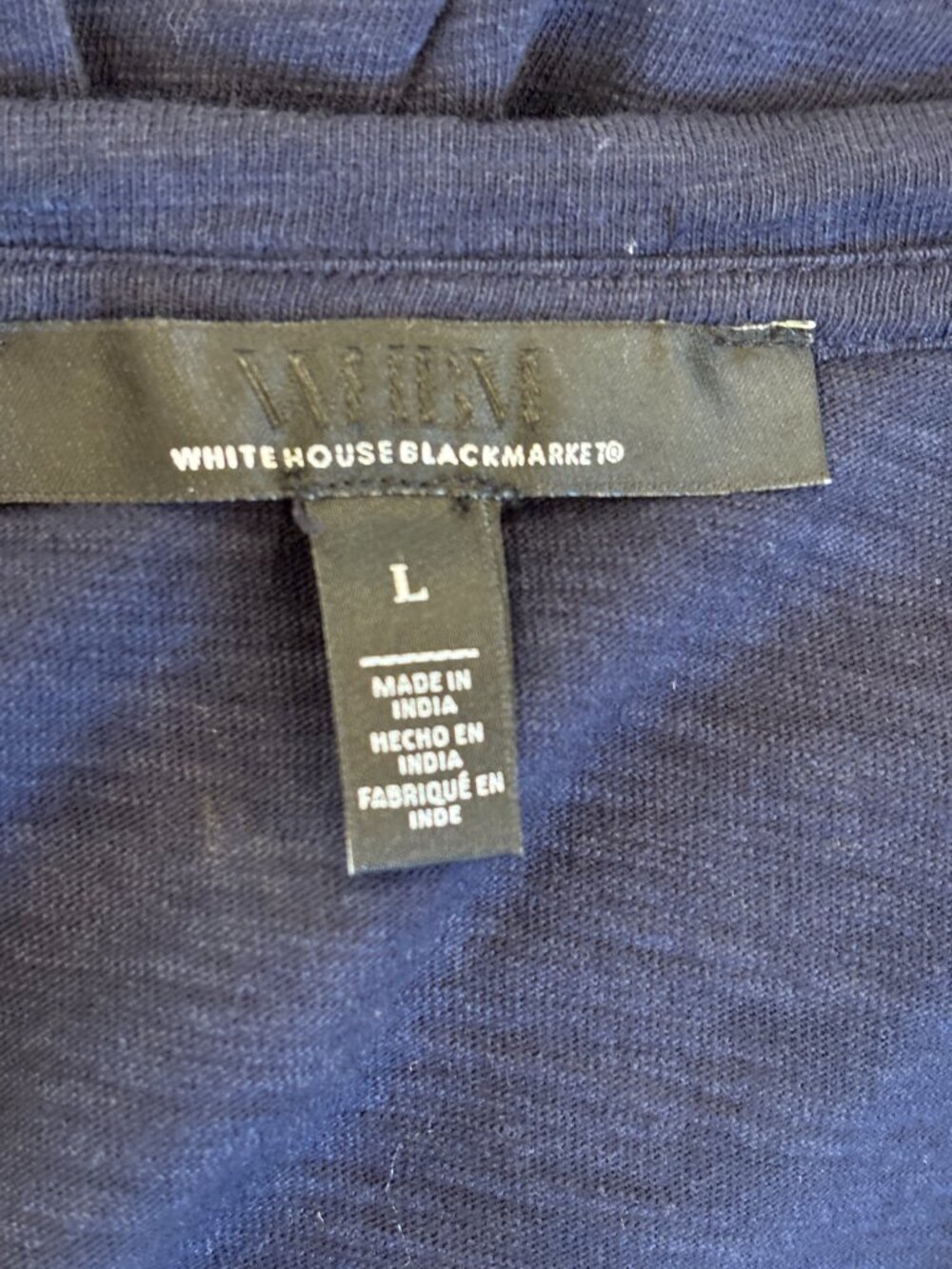 White House Black Market Navy Ruffle V-Neck Top L Like New - Picture 5 of 6
